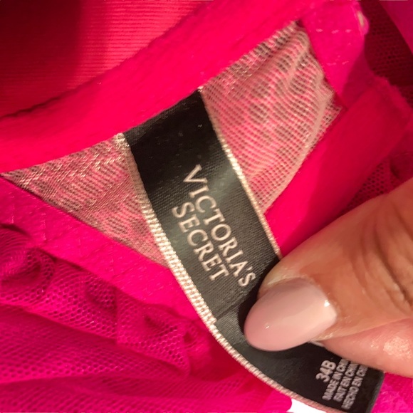 VICTORIA'S SECRET Soft Pink and Fuschia Lace Babydoll Bra Top, size 34B - Picture 13 of 15